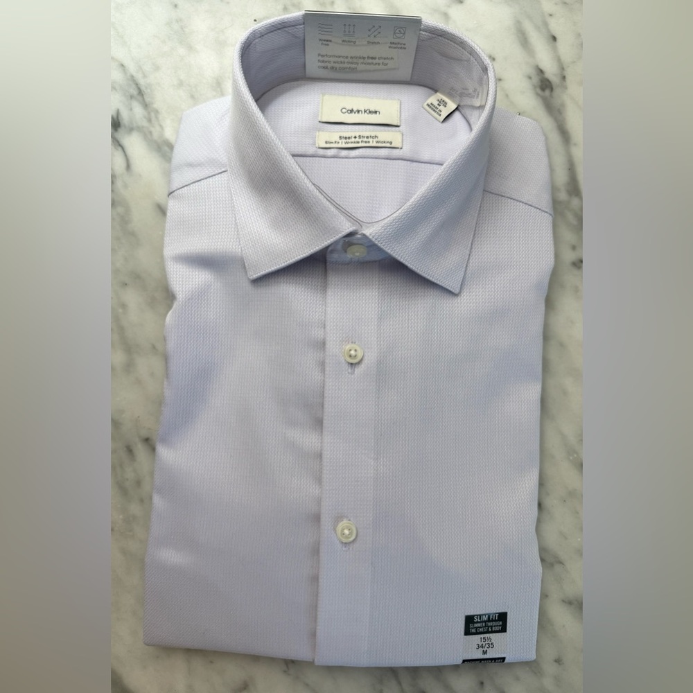 Calvin Klein Men's Light Lavender Textured Dress Shirt SZ 15.5, 34/35 NWT